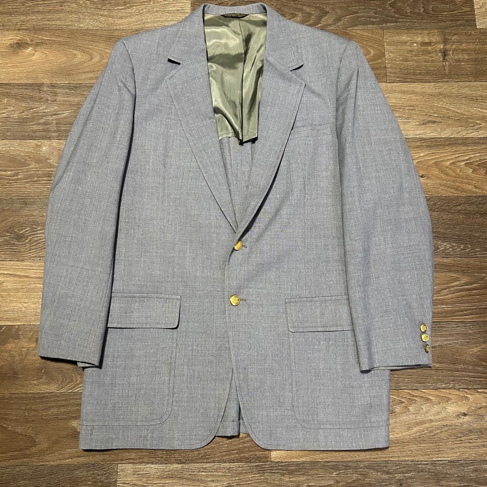 Palm Beach Blazer Mens 46R Light Blue Vintage Gold Button Sport Coat USA Made